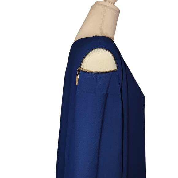 Dennis Basso Womens 3X Navy Cold Shoulder Tunic Dress W/ Gold Zipper Accent Poly - Picture 1 of 9